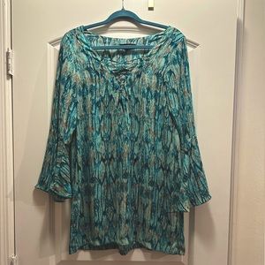 Blue snake print bell sleeved mini dress size small from a local boutique